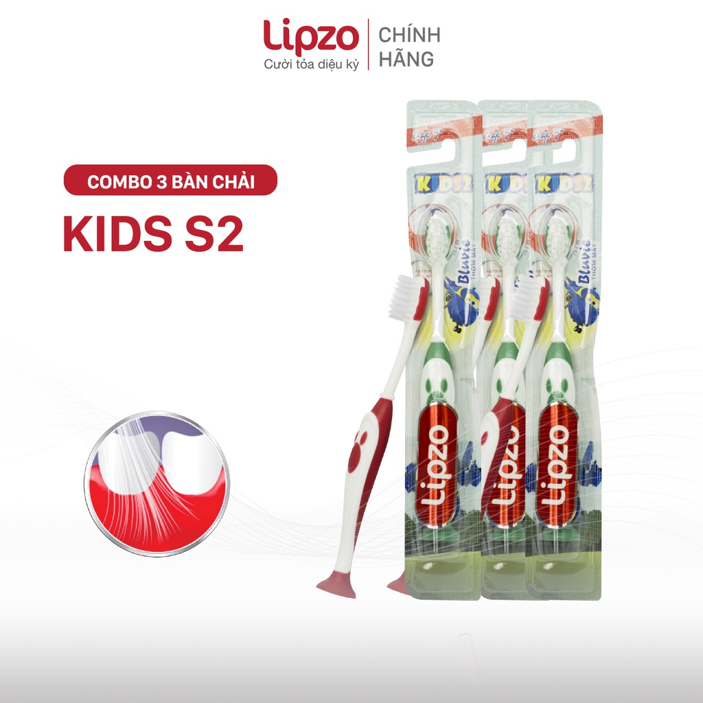 Combo 3 Bàn Chải Đánh Răng LIPZO Kids 2 Hình Ngộ Nghĩnh Lông Chỉ Tơ Nha Khoa Siêu Mảnh Kháng Khuẩn Cho Bé Trên 5 Tuổi