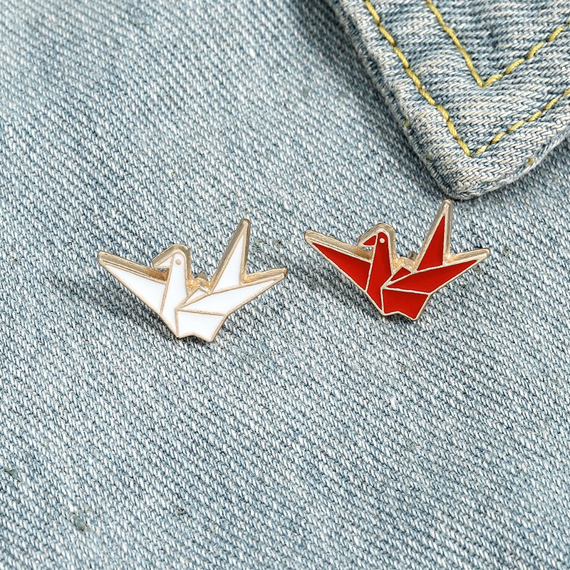 Ghim Cài Áo Hình Hạc Giấy Tráng Men Mềm Mại Phong Cách Origami