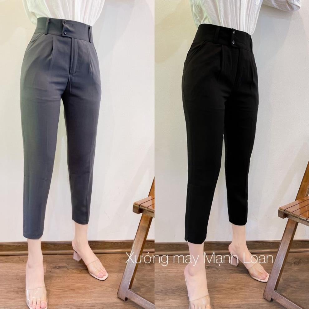 Quần Baggy Nữ Quần Tây Công Sở Dáng Lửng Cạp Cao 2 Cúc Lệch Cao Cấp !