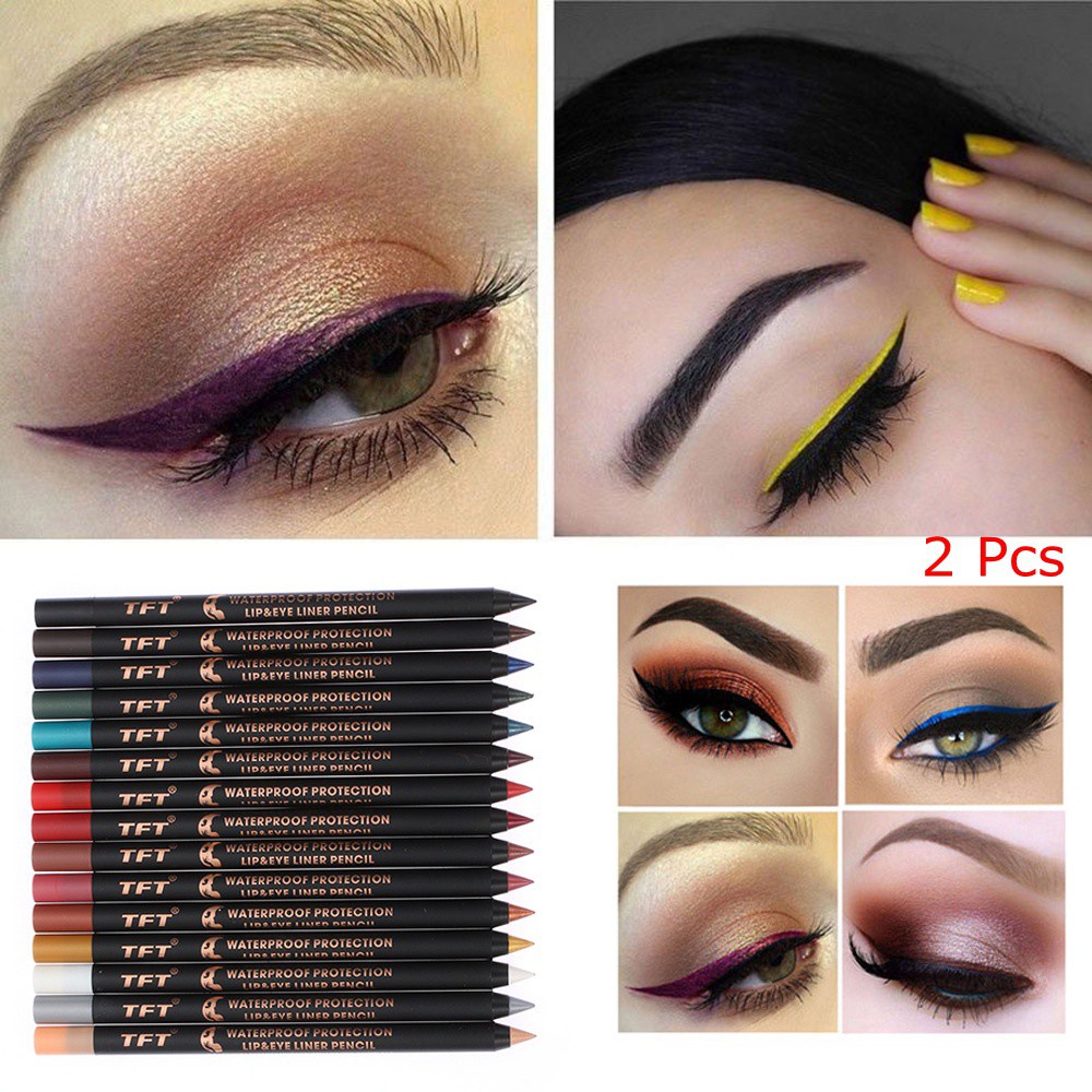 Set 2 Bút Kẻ Viền Môi/Kẻ Mắt Nhiều Màu Sắc Lâu Trôi Không Thấm Nước