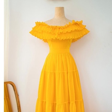 Váy trễ vai dáng dài dập li công chúa thương hiệu GIIAN VA0078