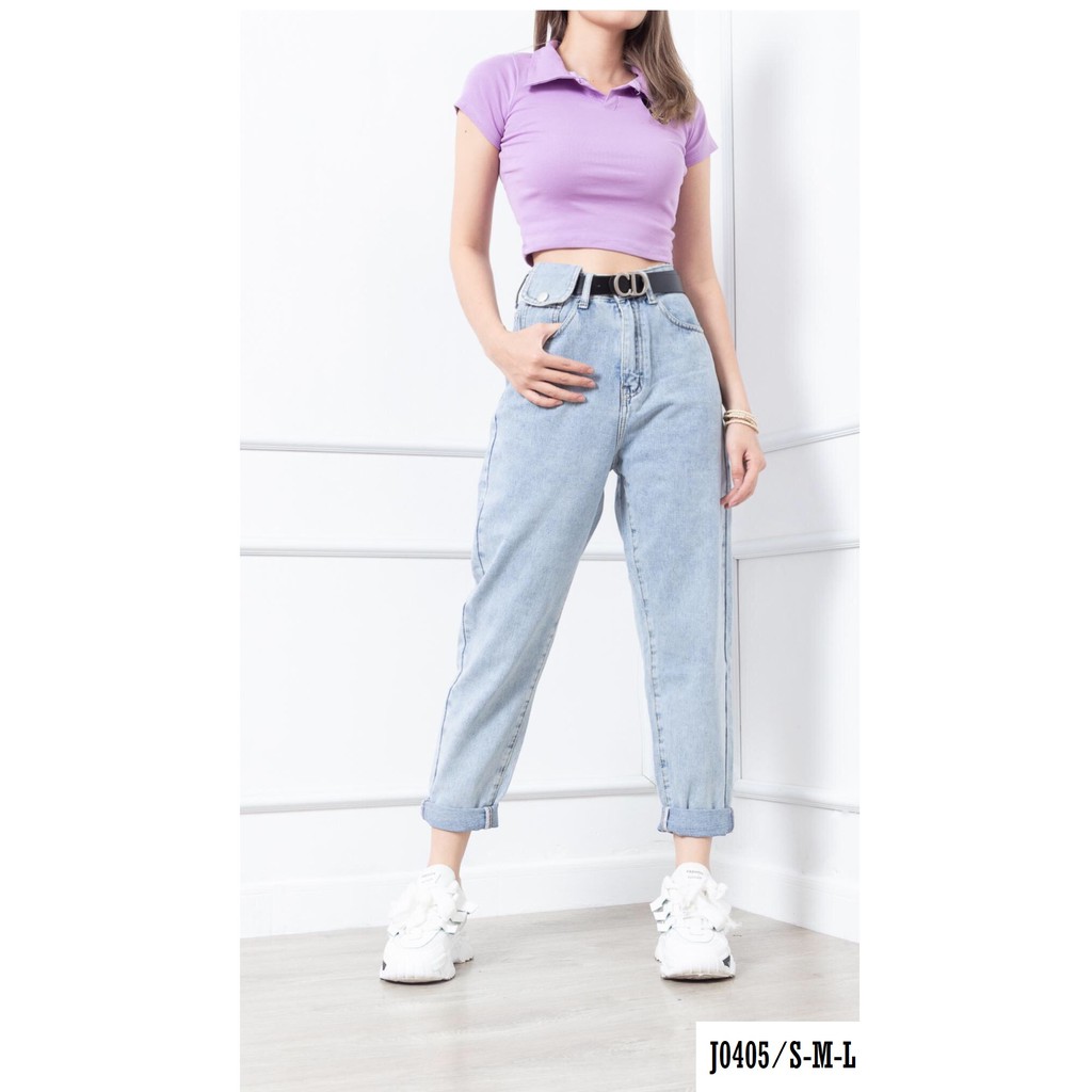 Quần Jean Baggy Kèm Thắt Lưng Thời Trang Màu Xanh Nhạt J0405
