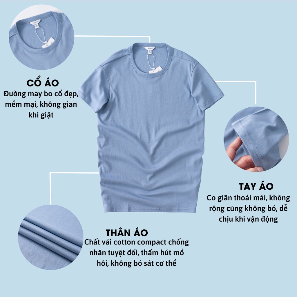 Áo thun nam cổ tròn Cal.vin hàng xuất vải cotton liquid trơn co giãn mềm mát dày dặn chống nhăn form slimfit nhẹ