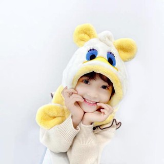 Mũ len tai gấu, nón len cho bé hình vịt donal siêu cute, mũ kèm khăn và găng tay