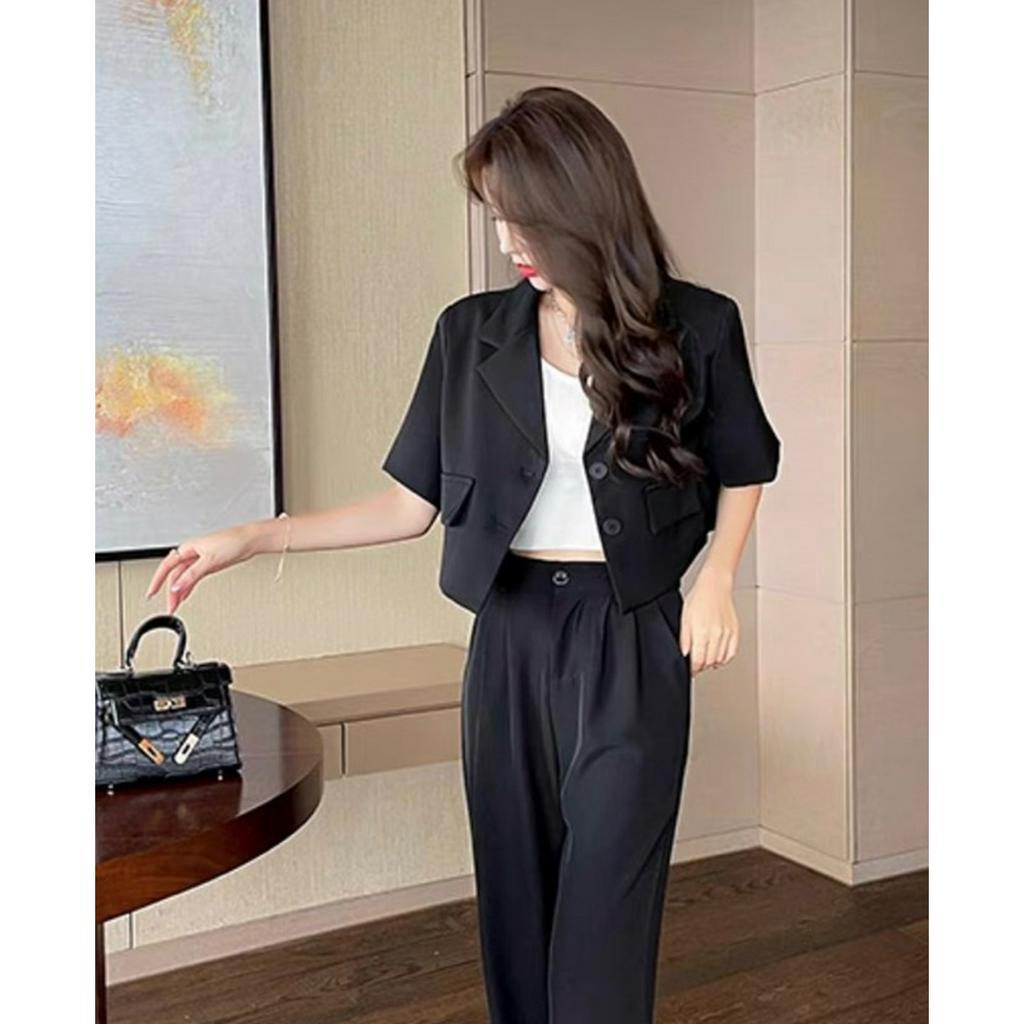 Áo blazer ngắn tay 2 khuy dáng rộng thanh lịch he186