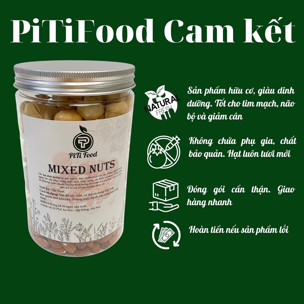 500g Granola siêu hạt không đường - Ngũ cốc ăn sáng tiện lợi siêu ngon, ăn kiêng giảm cân PiTiFOOD