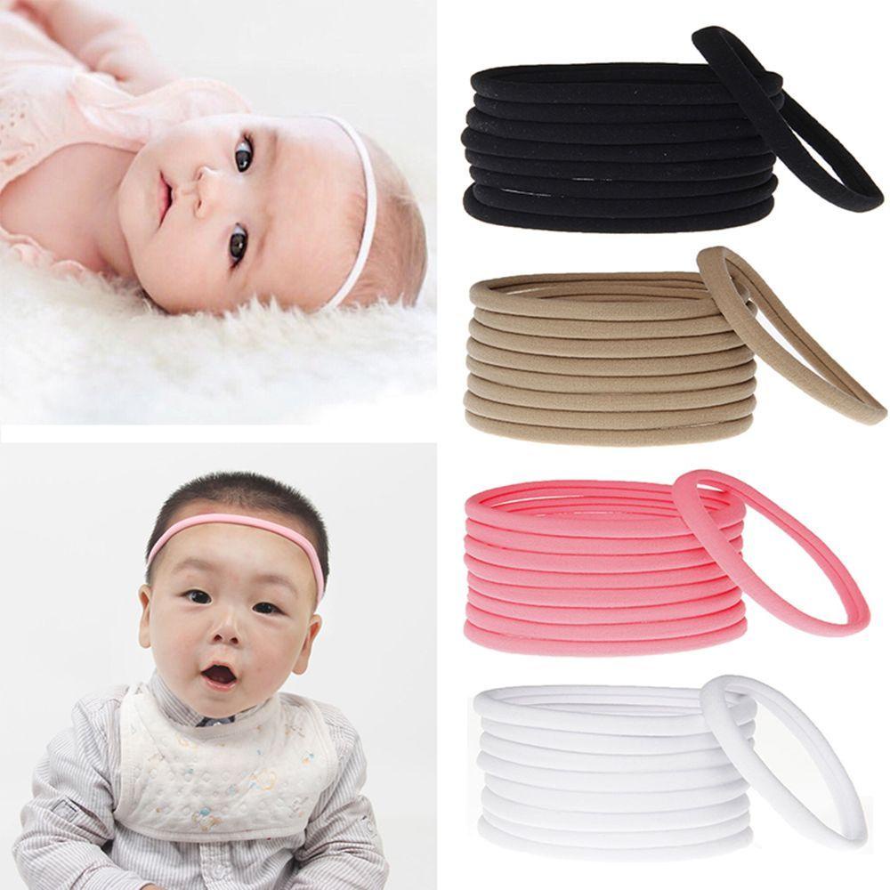 Set 10 Băng Đô Cài Tóc Bằng Cao Su Spandex Không Đường May Cho Bé Trai Bé Gái