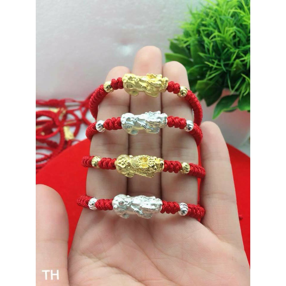 Dây chỉ đỏ may mắn mix tì hưu bạc 925 và bi bạc