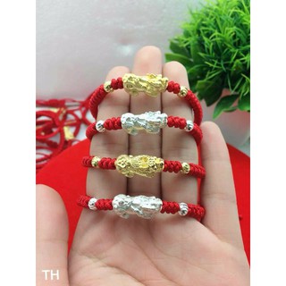 Dây chỉ đỏ may mắn mix tì hưu bạc 925 và bi bạc
