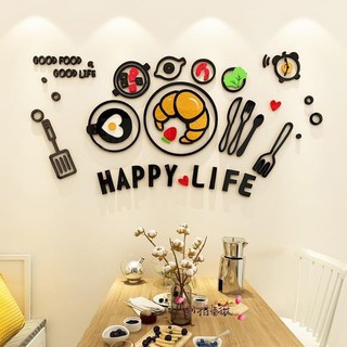 Tranh dán tường mica 3d - Happy life, trang trí quán cafe trà sữa, ăn vặt