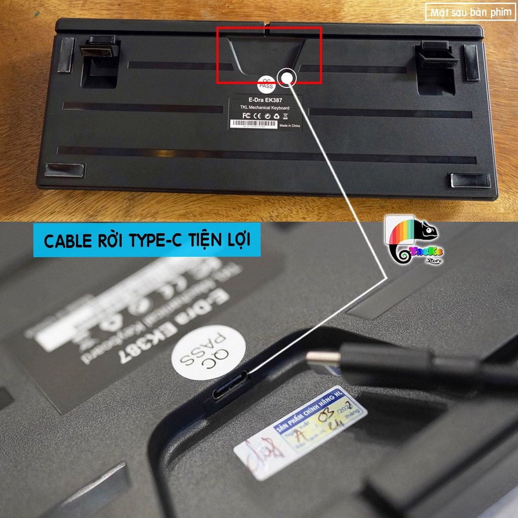 Bàn phím cơ E-Dra EK387 Switch Huano Version 2021 I Tặng thêm Keycap + Đèn Led USB I BH 24 T I Gaming TKL Edra EK387
