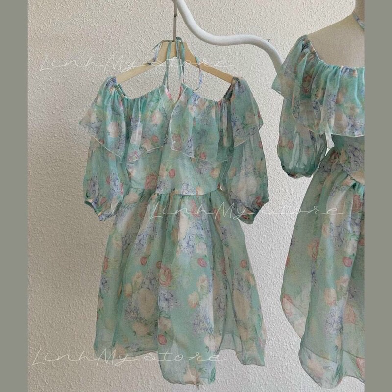 ĐẦM VOAN HOA DÂY CỔ BO EO XOÈ