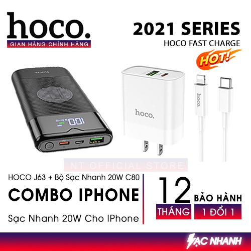 Combo Bộ Sạc Nhanh IPhone 20W Hoco C80 + Pin Sạc Dự Phòng Hoco J63 Hỗ Trợ Sạc Nhanh QC3.0 + PD18W – Bảo Hành 12 Tháng