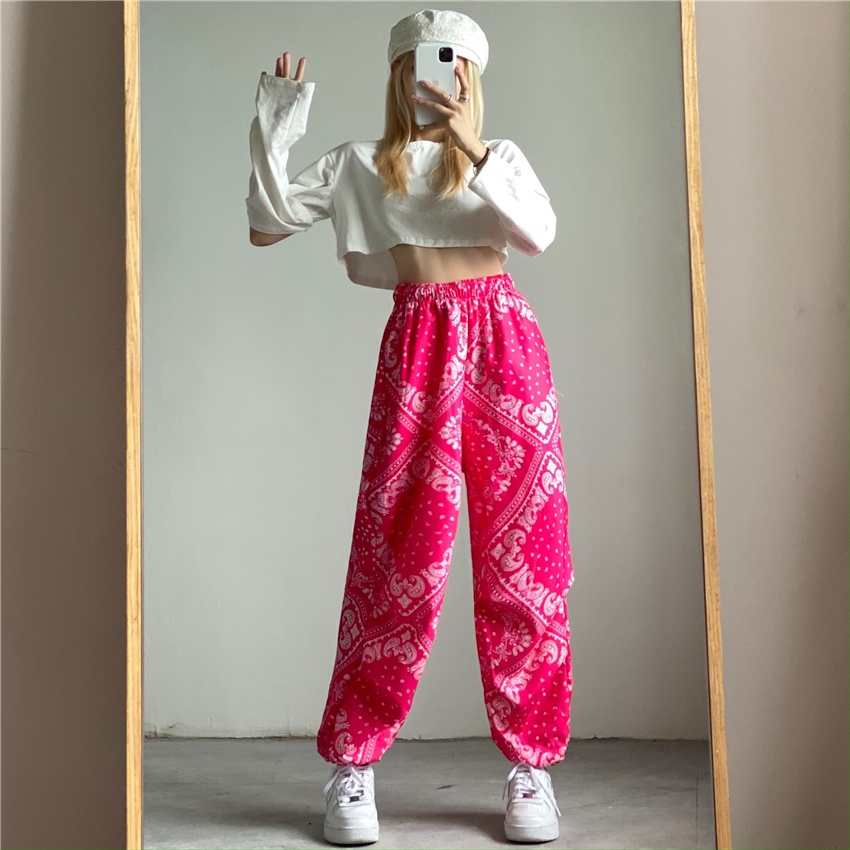 Happy-store ❤️ Quần Vải Ống Rộng Nam Nữ Unisex Quần Jogger Thể Thao Ulzzang Dây Rút Ở Gấu Quần - 2 Màu Trắng Hồng