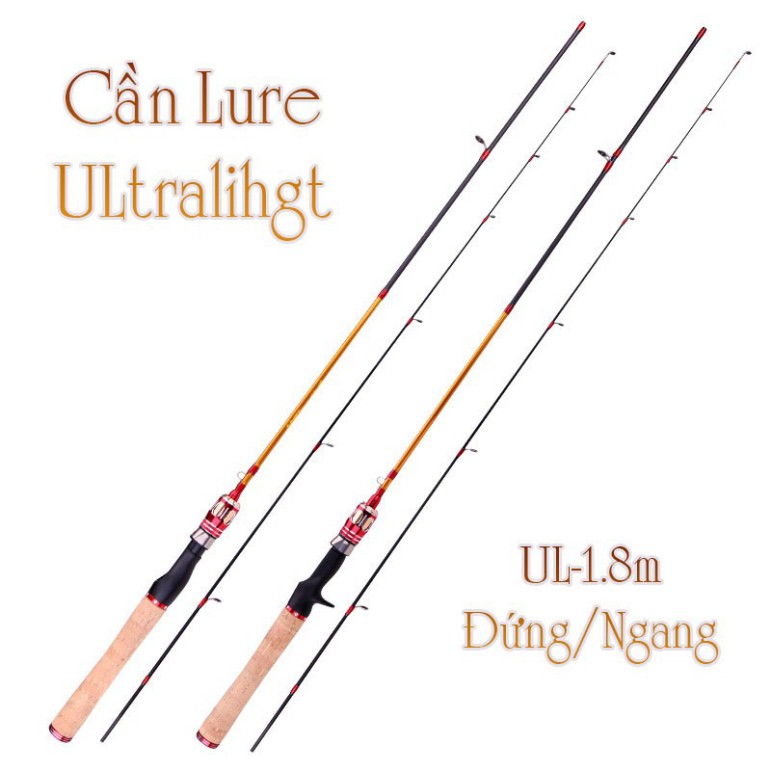 Cần câu lure ULtralight Cán múp xốp giả gỗ cầm rất êm, nhẹ tay máy đứng và máy ngang 1m8 UL-vàng - docauanhluc