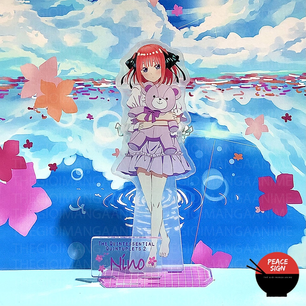 Mô hình Standee Gotoubun No Hanayome ver ÔM GẤU Nhà Có 5 Nàng Dâu Tượng Acrylic Anime mica trưng bày chibi