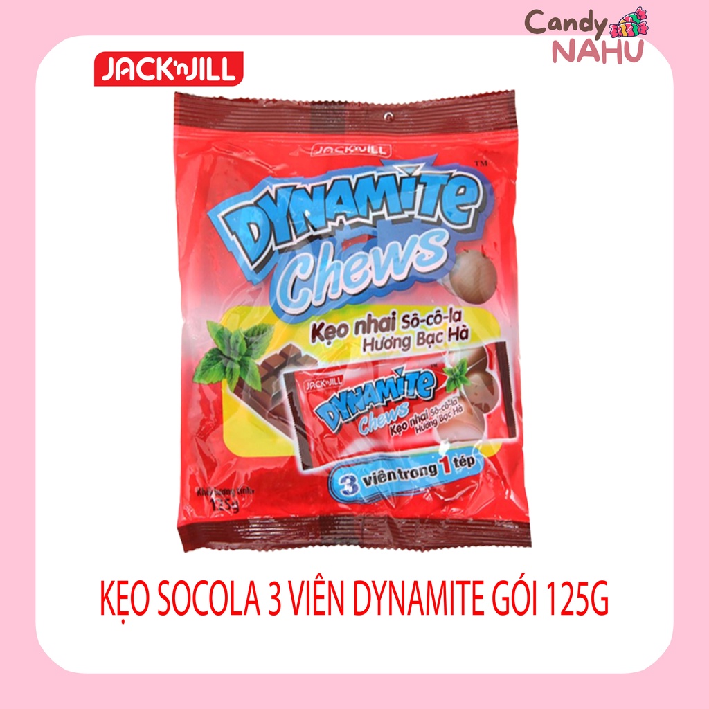 Kẹo nhai 3 viên Dynamite sô cô la hương bạc hà túi 125g