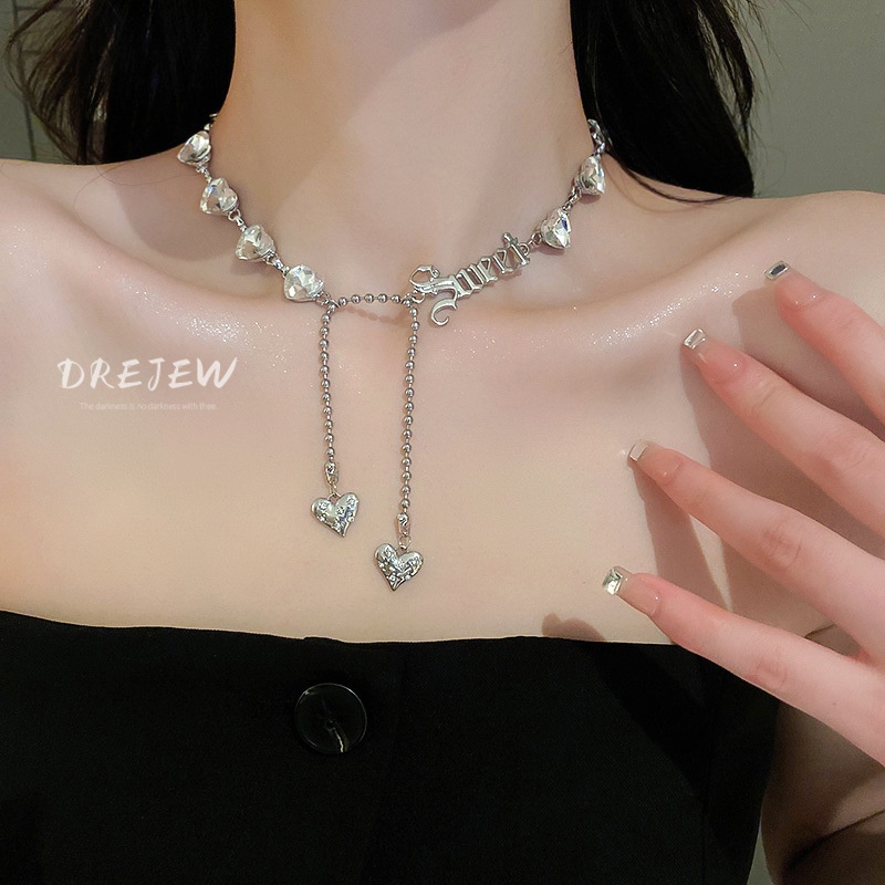 Dây chuyền DREJEW kim loại mặt trái tim đính đá phong cách hip hop Âu Mỹ thời trang