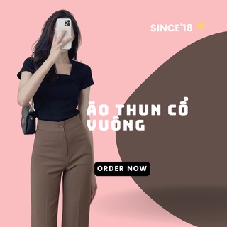 Áo thun ôm, cổ vuông, thun gân, co giãn tốt, freesize<60kg
