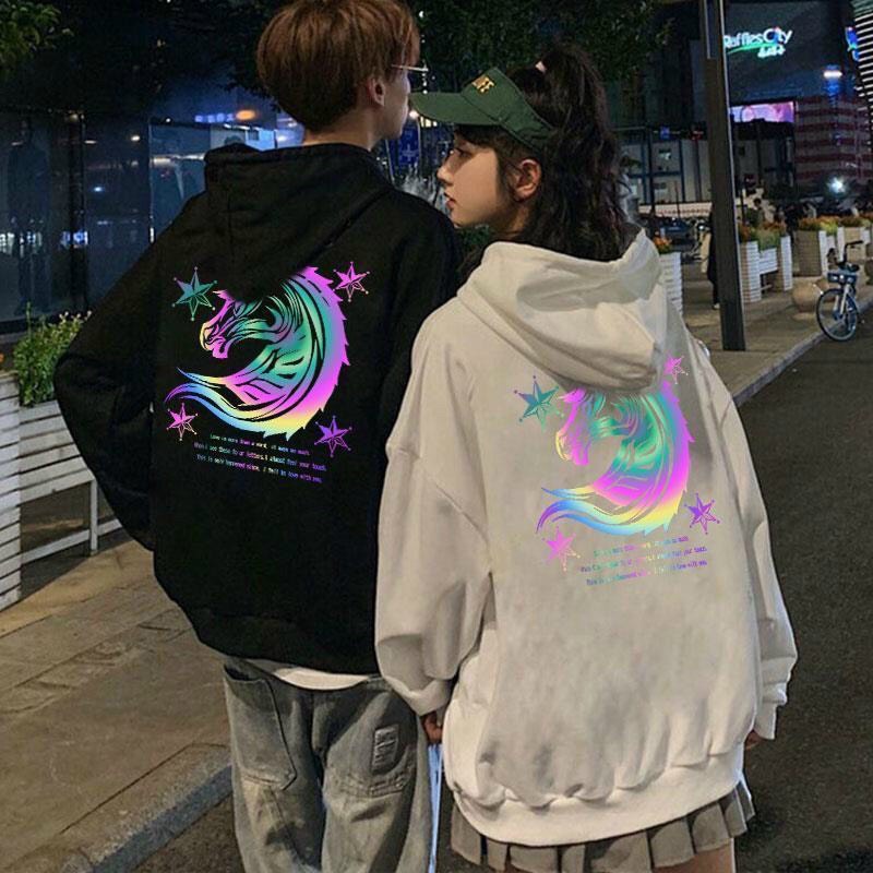 Áo Hoodie phản quang 7 màu NGỰA 1 SỪNG form dưới 70kg decan in xịn - Shop3nunisex