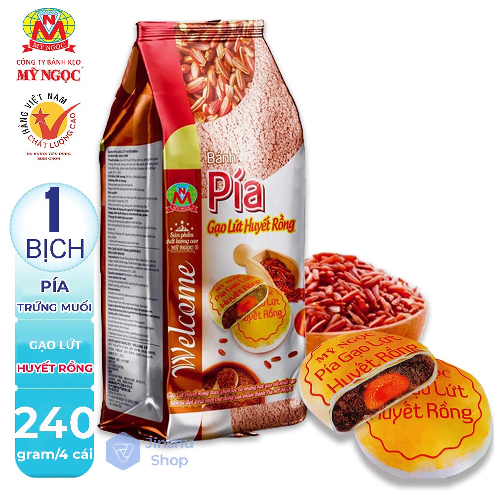 [ BÁNH NGON KHÓ CƯỠNG ] 01 Bịch x 4 cái (240gr) Bánh Pía Gạo Lức Huyết Rồng Trứng Muối Mỹ Ngọc (Date: 60 ngày)