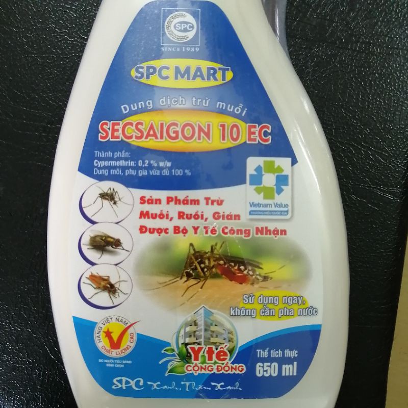 Chai xịt muỗi, kiến, ruồi, gián dùng trong gia đình và y tế cộng đồng - Sec saigon 650ml - dung dịch pha sẵn an toàn