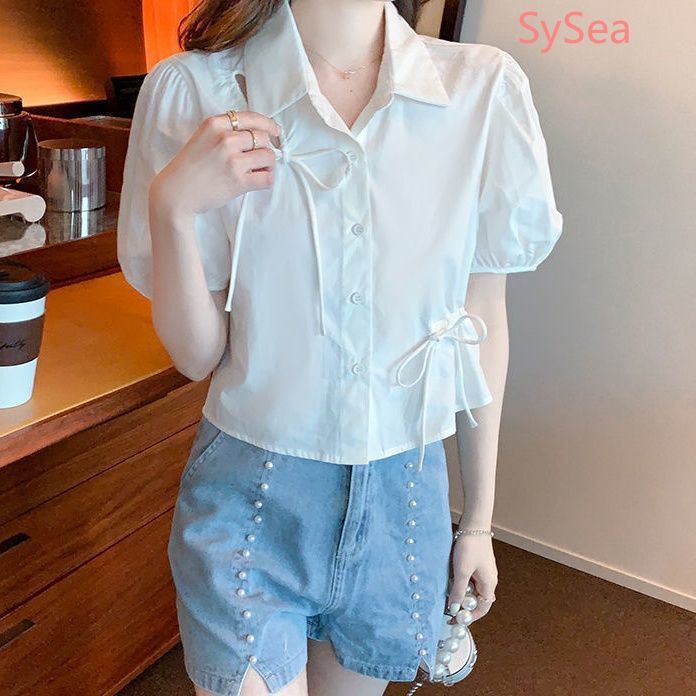 Áo Kiểu Phối Dây Rút Đính Nơ Xinh Xắn Thời Trang Mùa Hè Cho Nữ