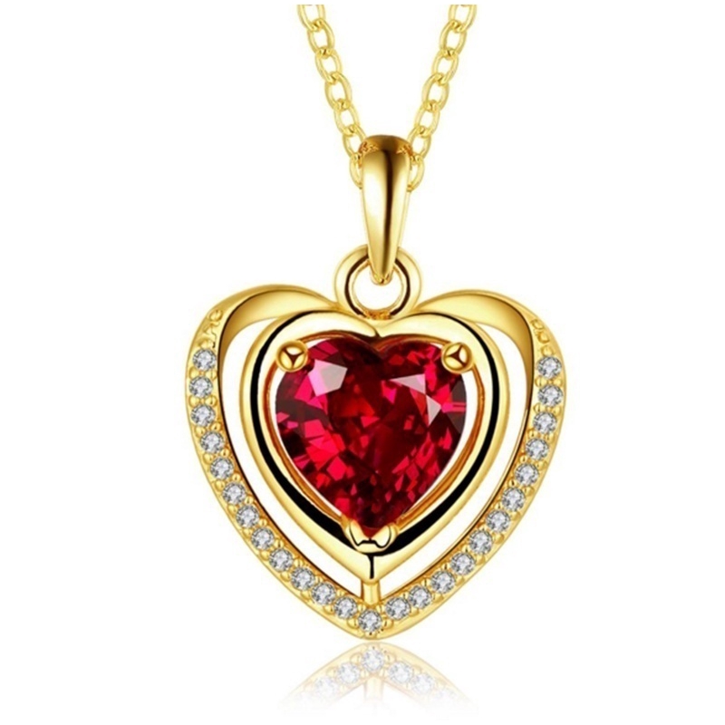 Vòng cổ Mạ Vàng Hồng Ngọc Ruby Hình Trái Tim