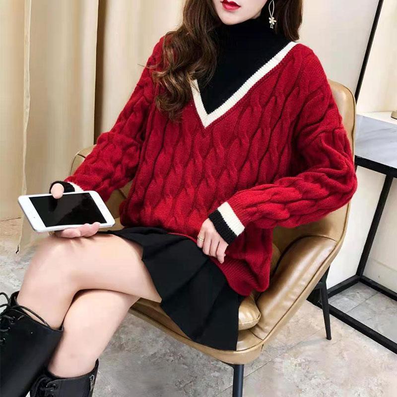 Áo Len Cổ Cao Giả Hai Lớp Dáng Rộng Phong Cách Hàn Quốc Thời Trang Thu Đông Mới