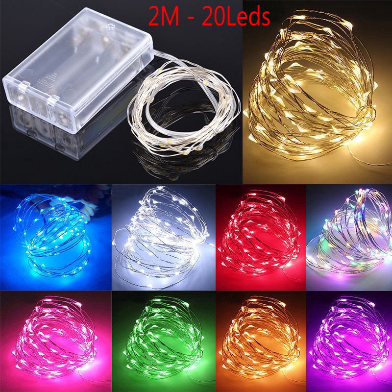 Dây Đèn LED 20 Bóng Dài 2m Chạy Pin Kèm Hộp Pin Dùng Để Trang Trí Giáng Sinh