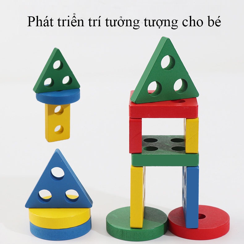 Thả Khối Trụ Vuông Thả Khối Montessori 4 Trụ Bằng Gỗ Giúp Bé Nhận Biết Hình Khối Và Màu Sắc