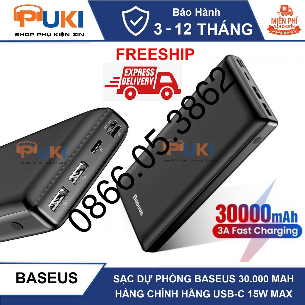 Sạc Dự Phòng Baseus 30000mAh Hàng Chính Hãng -Cổng Ra USB-C Công Suất Max 15W