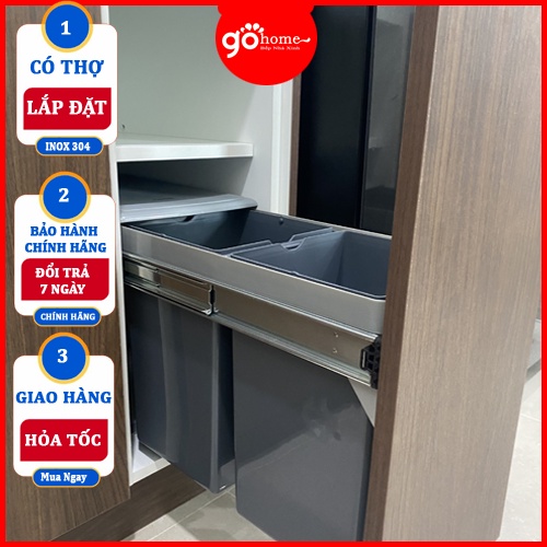 {HÀNG CAO CẤP} Thùng Rác Đôi Thông Minh Âm Tủ Bếp 2 Khoang Dung Tích 20L - Bảo Hành 10 Năm (Có Thợ Lắp Đặt))