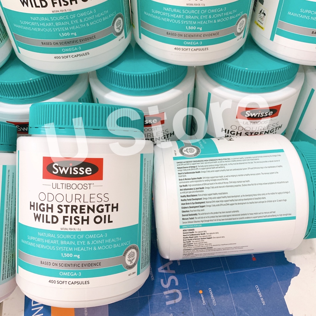 Viên Uống Dầu Cá Liều Cao Swisse Ultiboost Odourless High Strength Wild Fish Oil 1500mg