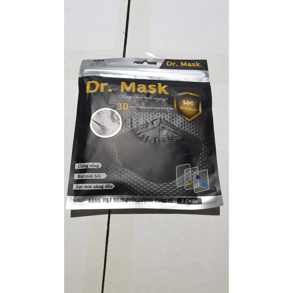 3 Chiếc Khẩu trang y tế 3d Dr Mask 4 lớp than hoạt tính lọc 99% VI KHUẨN & Bụi mịn