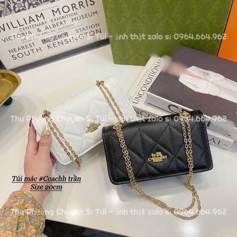 Túi đeo chéo, kẹp nách trần ô trám da sần đính logo nổi siêu xinh (ảnh thật)