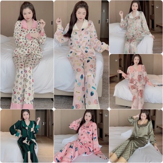 Bộ đồ Pijama lụa💖Bộ lụa tay dài hoạ tiết mát lịm