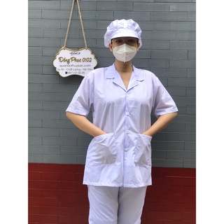 Áo blouse trắng nữ điều dưỡng ngắn tay - áo bác sĩ, dược sĩ