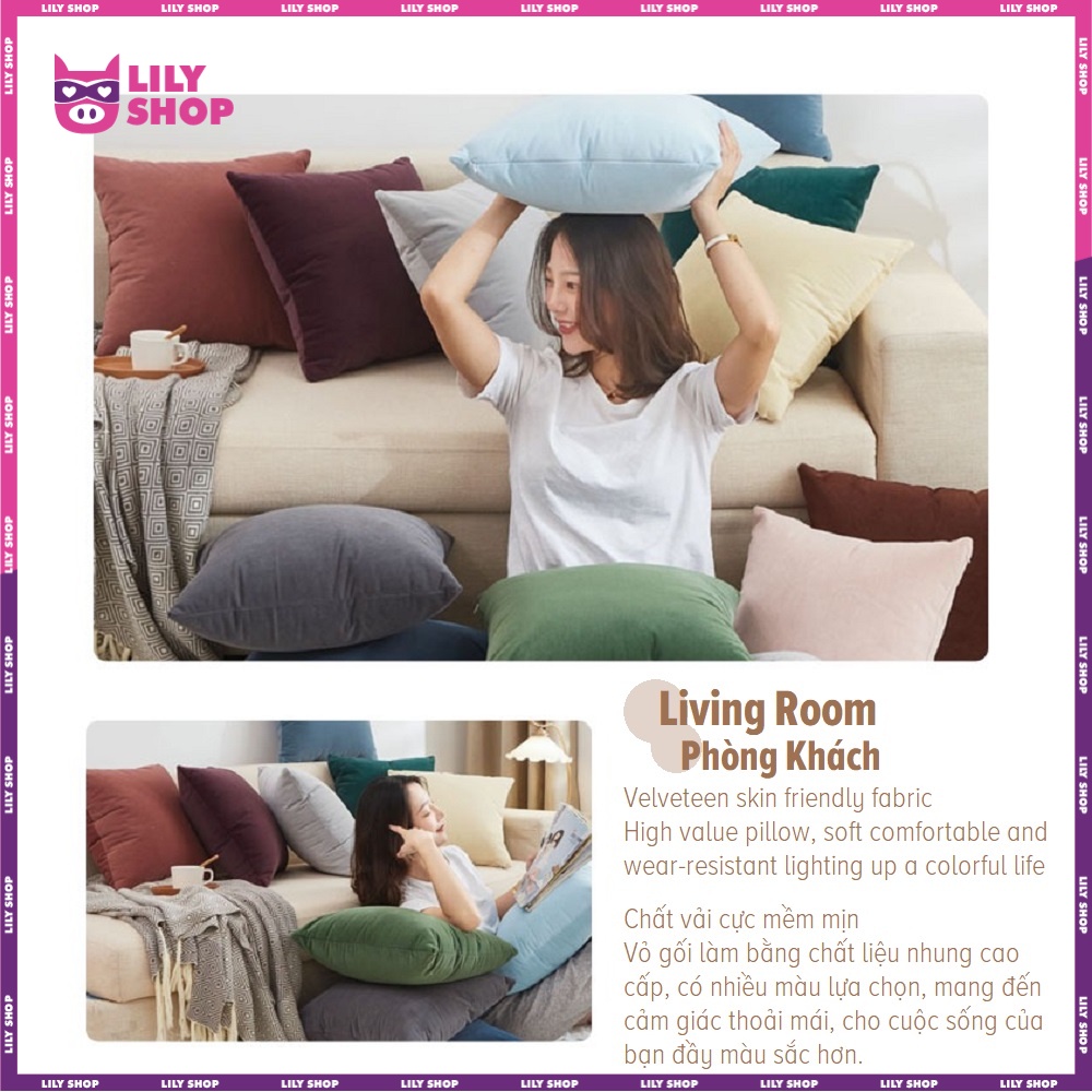 Vỏ Gối Vuông  Sofa Tựa Lưng Vải Nhung Velvet TPCVE1