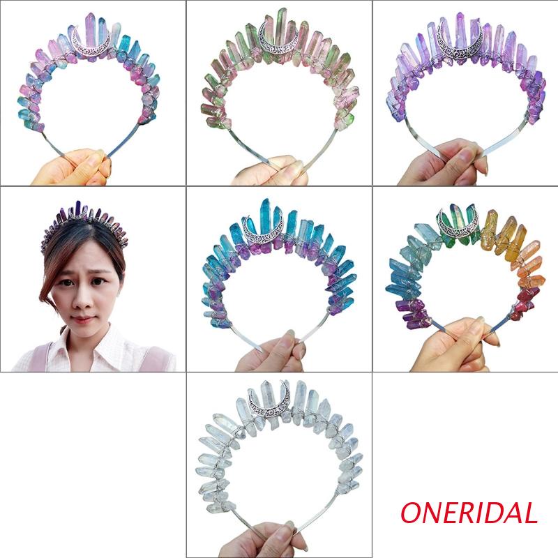 Cài tóc hình mặt trăng đính đá thạch anh nhiều màu sắc thời trang cho nữ