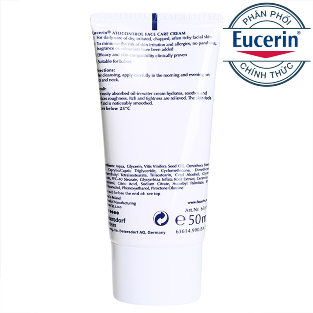 Kem dưỡng da mặt da chàm, lác sữa và rôm sảy - Eucerin ATO CONTROL FACE CARE CREAM 50ml