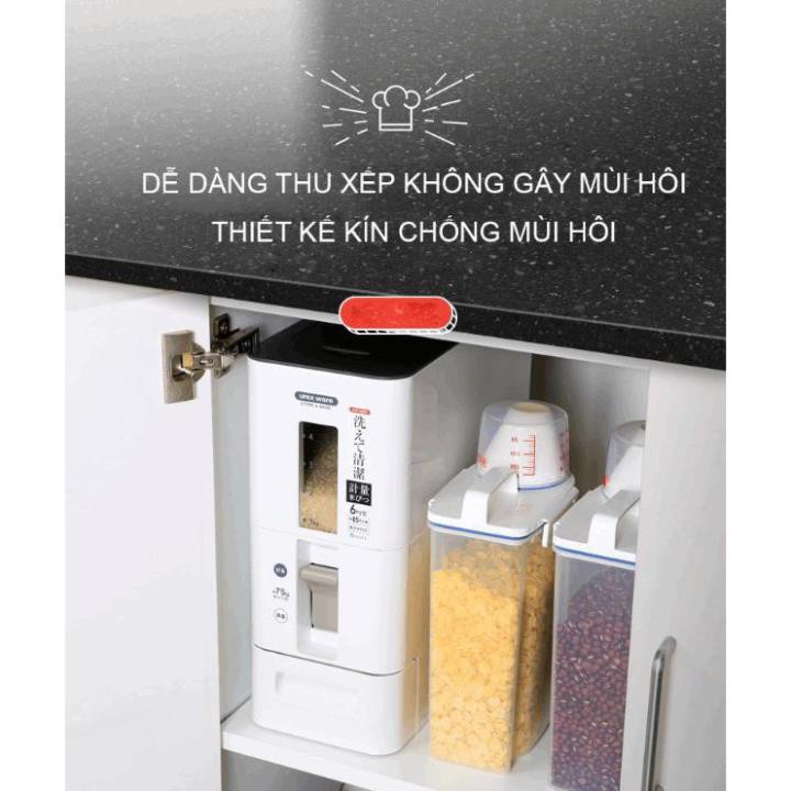 Thùng đựng gạo - Thùng gạo thông minh Nhật Bản - Dung tích 12kg - 2 Mức đong gạo Thông minh - Giữ gạo luôn thơm ngon