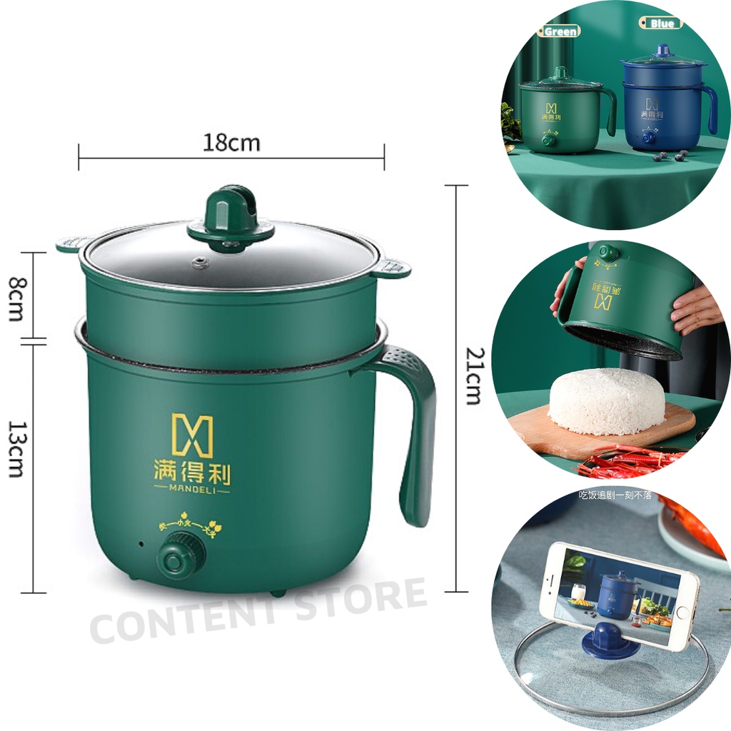 Ca Nấu Mì, Nấu Cơm Đa Năng Có Tay Cầm 1,8L - Nồi Lẩu Điện Mini Kèm Giá Hấp Nhựa, Ca Mỳ Đa Năng