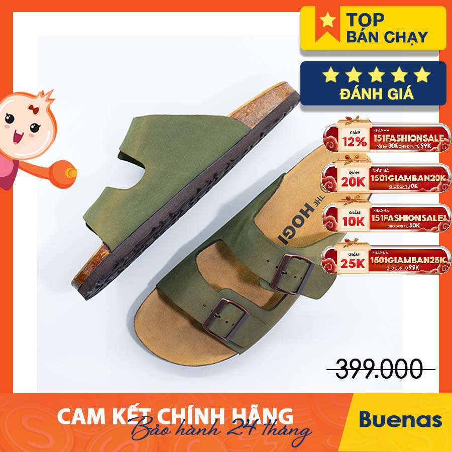 Giày Dép Đế Trấu Da Bò Thật Quai Ngang - Da xanh [CHÍNH HÃNG - giày dép nam nữ unisex] HG01DX