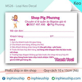 Phiếu ship có keo 200 tờ