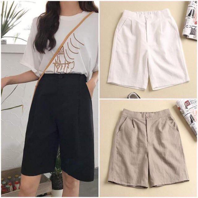 Quần Short Đùi Nữ Chất Đũi Ống Rộng Dáng Lửng Khóa Thật Mềm Mịn Mặc Siêu Mát