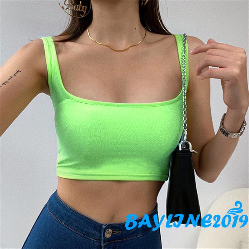 Áo croptop cổ vuông ôm dáng màu sắc đơn giản dành cho nữ