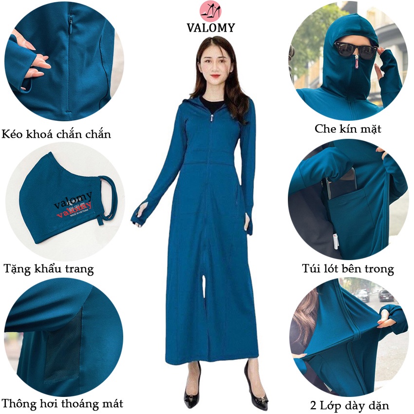 Áo chống nắng nữ dáng dài 2 lớp có lưới tản nhiệt thoáng mát kèm khẩu trang , áo choàng chống nắng 2 lớp dày dặn