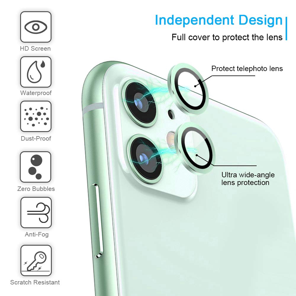 Khung bảo vệ ống kính camera sau bằng kính cương lực + kim loại nhiều màu sang trọng cho IPHONE 11