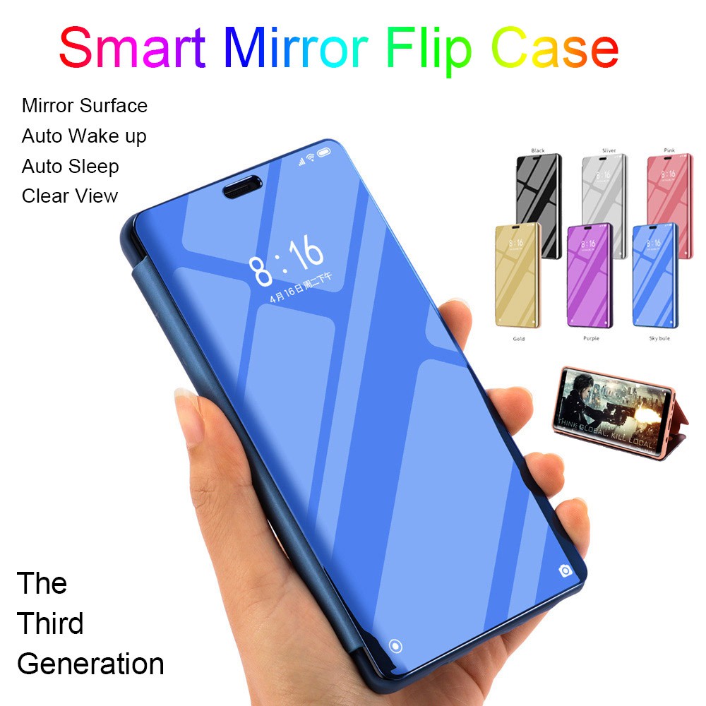 OPPO A52 A92 A31 A91 A5 A9 2020 Mirror Surface Phone Case Clear View Smart Auto Sleep Leather Hard Flip Cover Fashion Casing Stand Holder